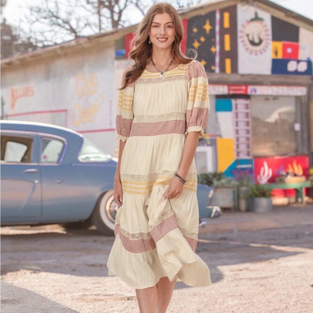 Sundance Cara Belle Striped Ruffle Tiered
Multicolor Maxi Dress Size Medium